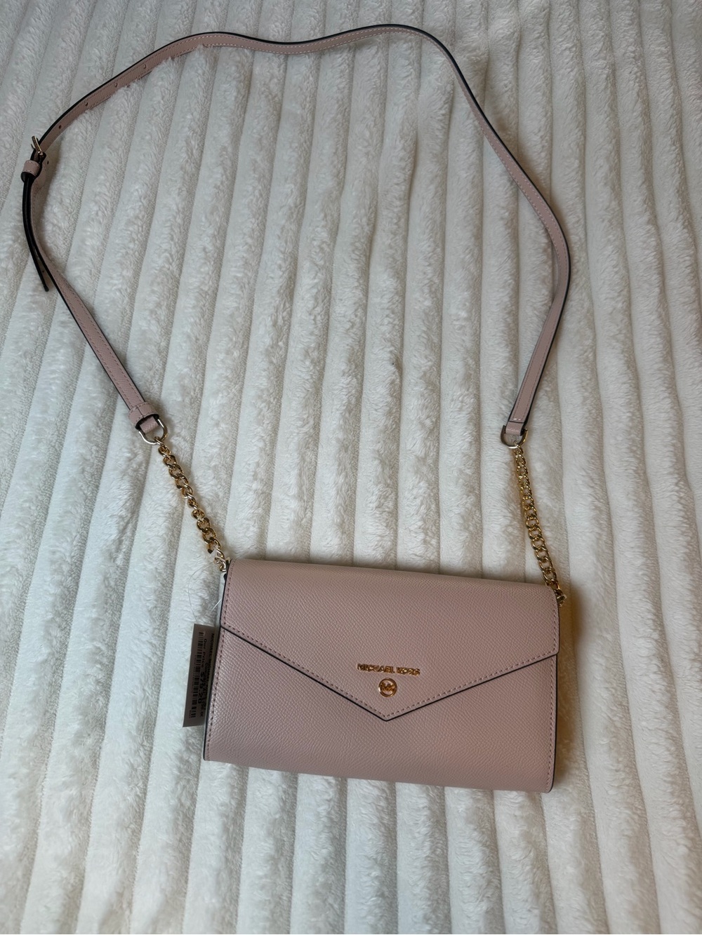 Michael Kors Pink Saffiano Crossbody Wallet with Gold Chain